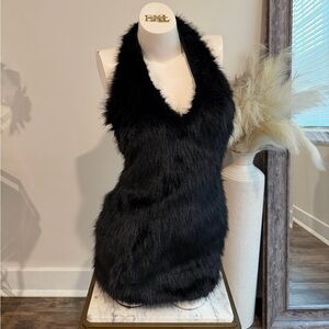 Black Faux Fur Halter Dress